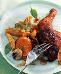 Ricetta cosce di pollo al forno all' arancia e al limone con patate: un secondo piatto dietetico di carne