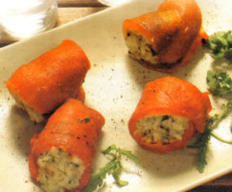 Ricetta involtini di peperoni con ripieno di merluzzo, patata e pane: secondo piatto di pesce da 180 calorie