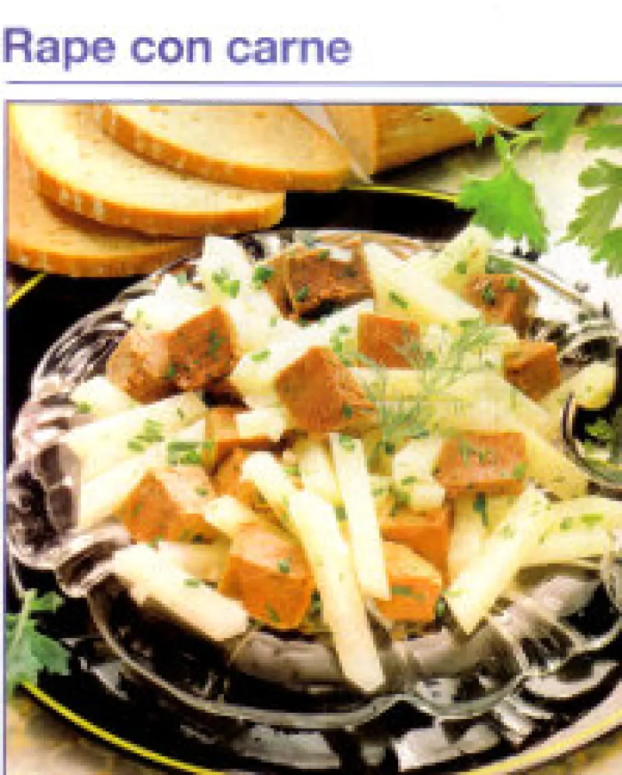 Ricette dietetiche: ricetta insalatona di Rape e Carne. Un piatto unico completo e dietetico di carne e verdure