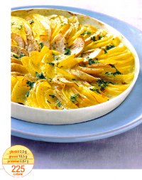 Ricette dietetiche: ricetta Torta salata di Patate e Pere. Un piatto unico o secondo piatto da 225 calorie 