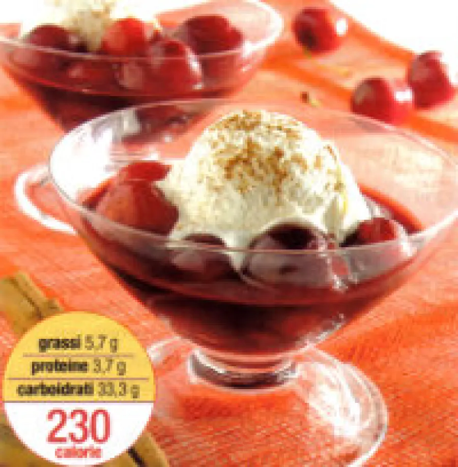 Ricette dolci-dessert dietetici: ricetta dessert di Ciliegie e Gelato. Un dessert con solo 230 calorie a porzione