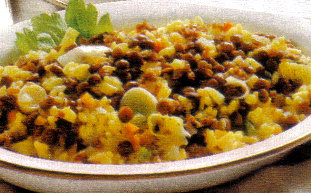 Ricette dietetiche light primi piatti: ricetta Riso e Lenticchie con verdure. Un piatto unico da 620 calorie