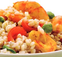 Ricetta piatto unico dietetico: insalata d' orzo perlato con gamberi, alici, pomodorini, zafferano