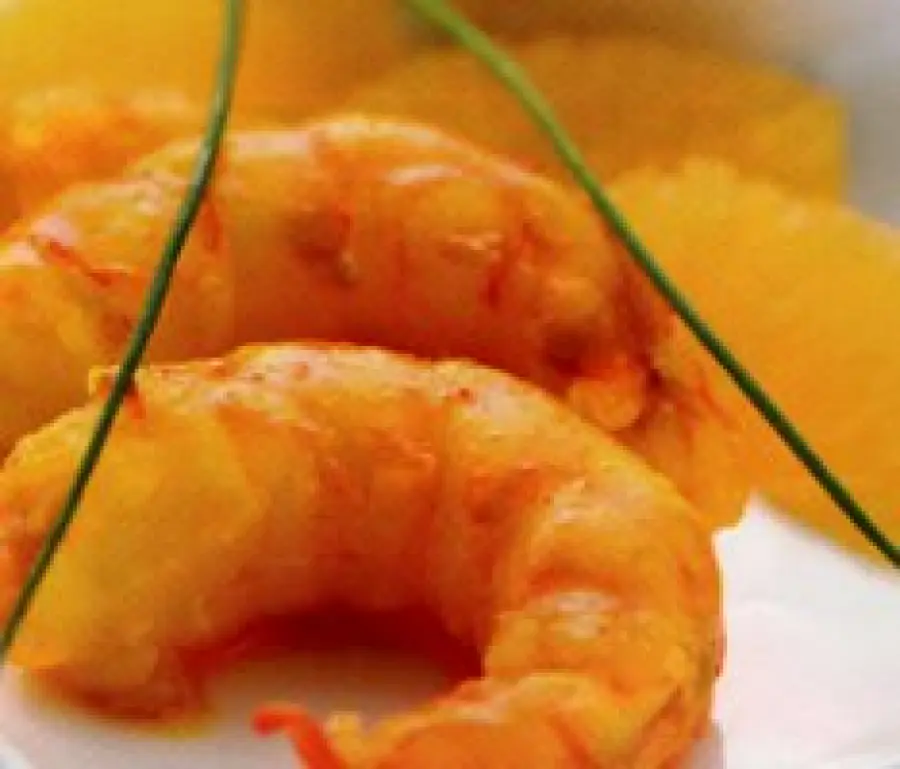 Ricetta dietetica gamberi allo zafferano, succo di arancia e limone-Secondo piatto pesce